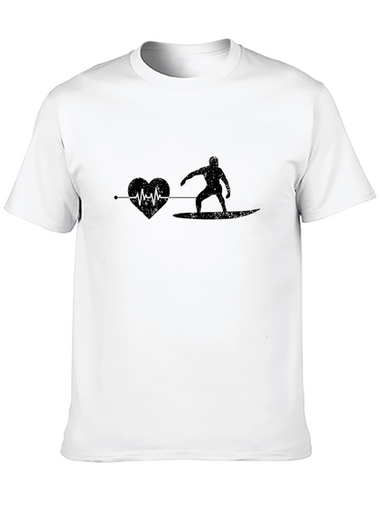 Surfer Heartbeat T-Shirt - Black Cotton Graphic Tee