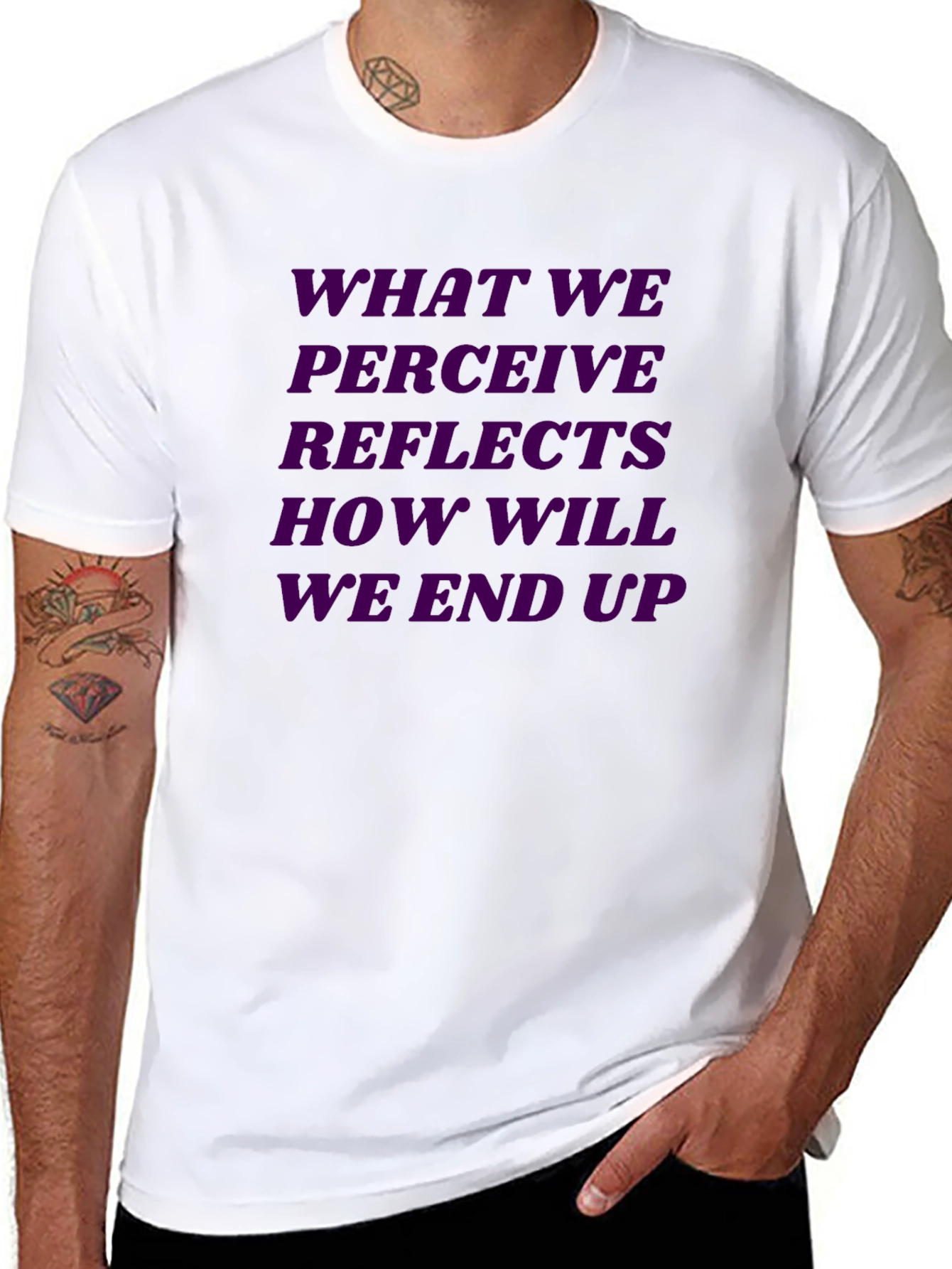 Purple Reflective Quote Graphic Black Tee