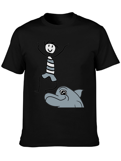 Stick Figure & Dolphin Graphic Tee - Unisex