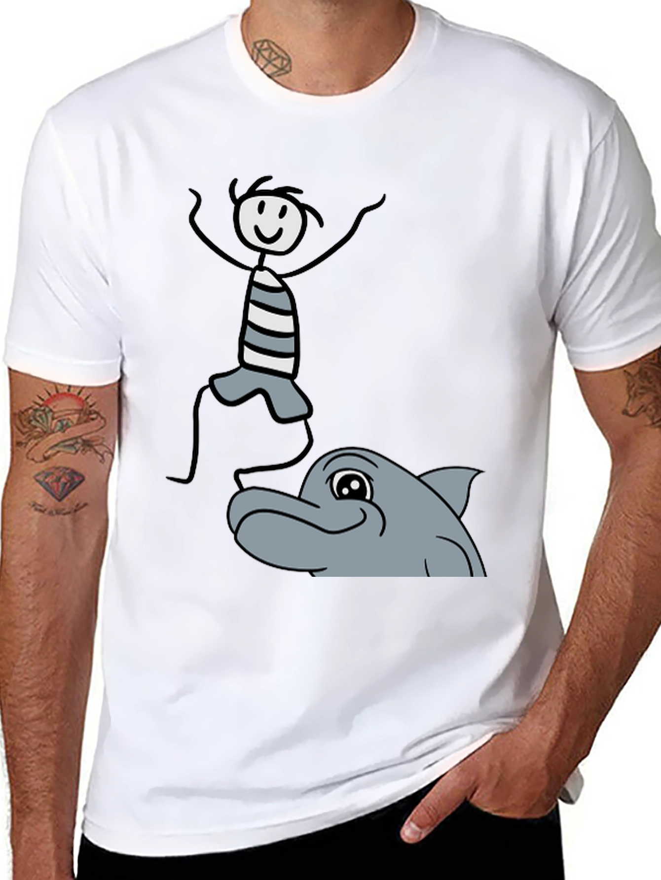 Stick Figure & Dolphin Graphic Tee - Unisex