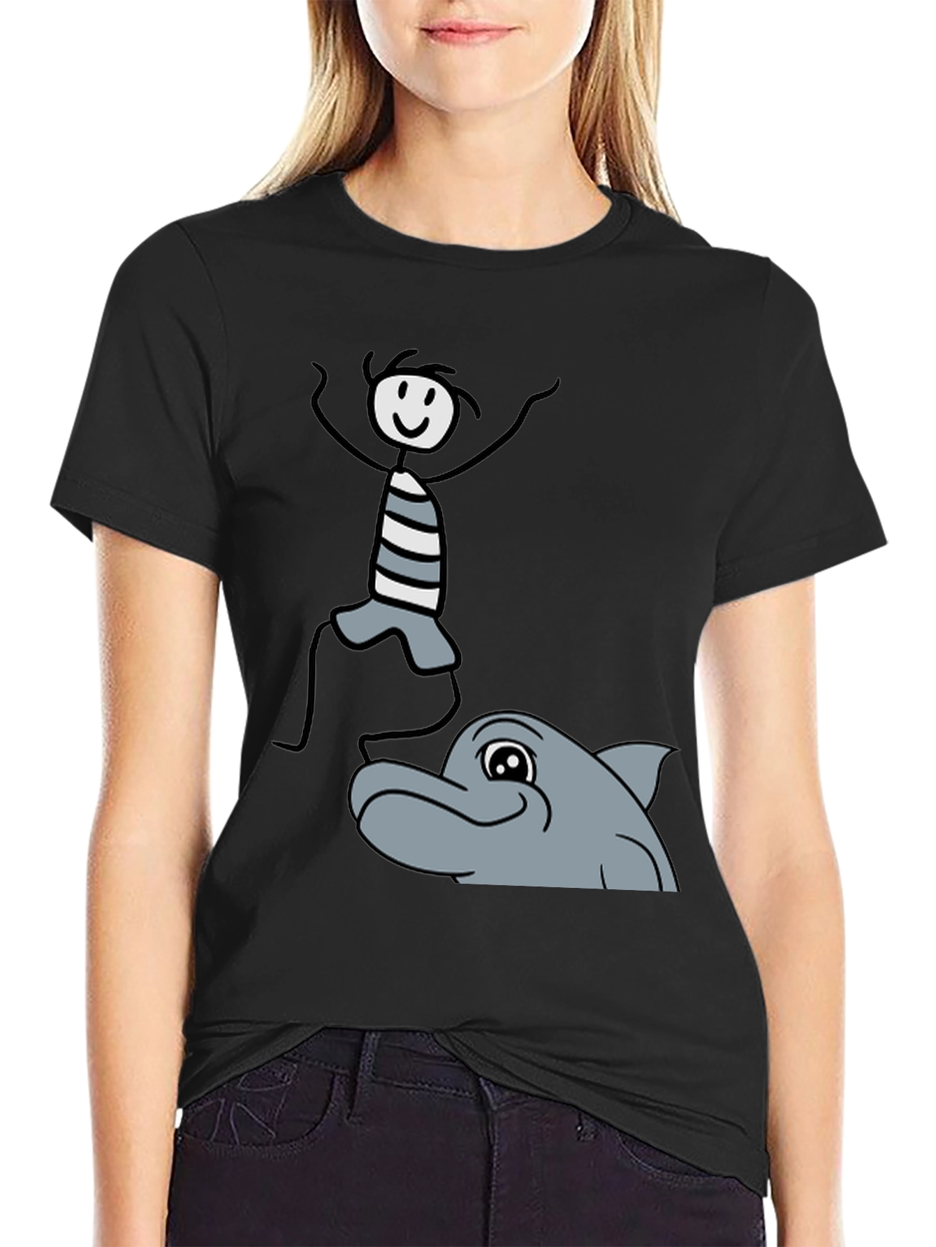 Stick Figure & Dolphin Graphic Tee - Unisex