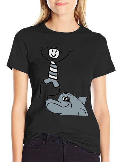 Stick Figure & Dolphin Graphic Tee - Unisex