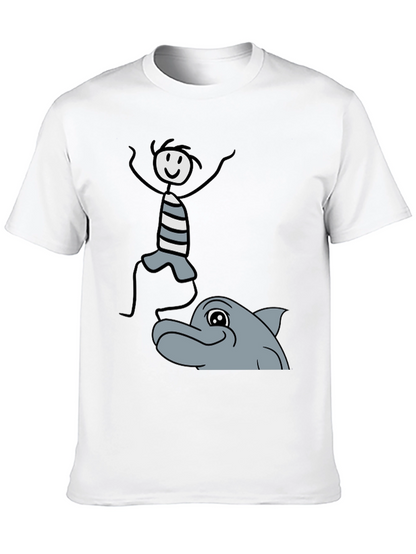 Stick Figure & Dolphin Graphic Tee - Unisex