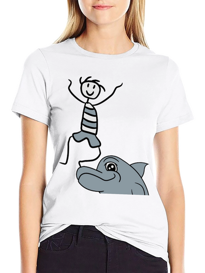 Stick Figure & Dolphin Graphic Tee - Unisex