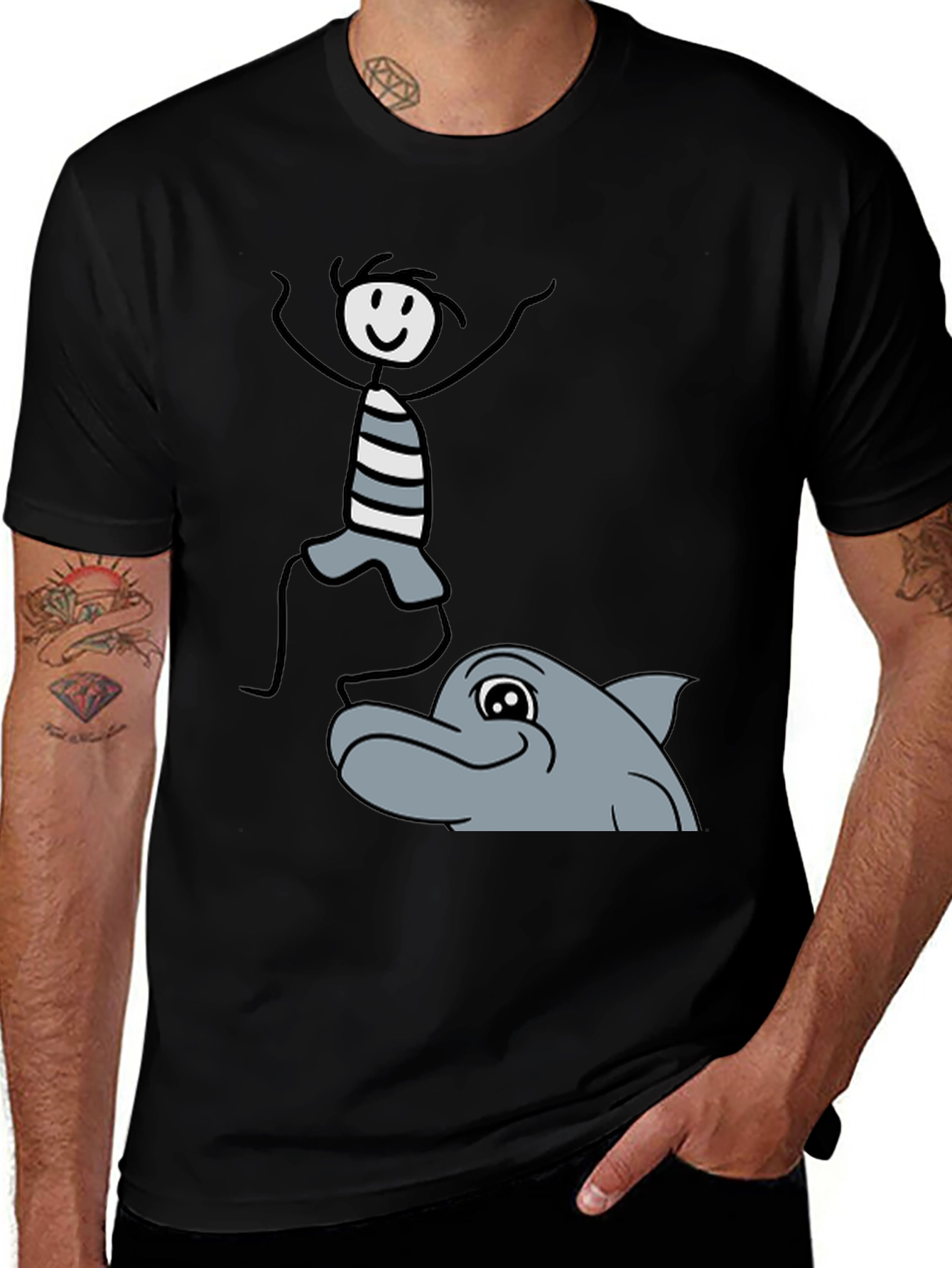Stick Figure & Dolphin Graphic Tee - Unisex