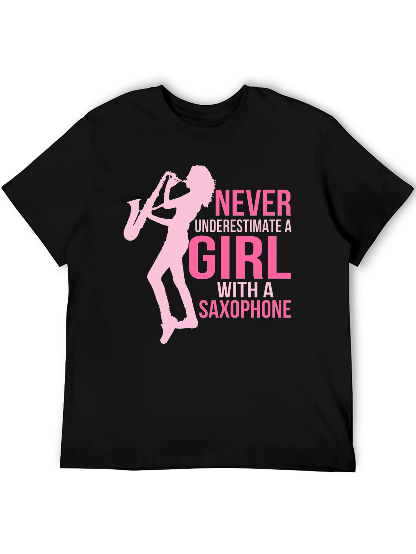 Girl with Saxophone Graphic T-Shirt - Black Cotton Tee