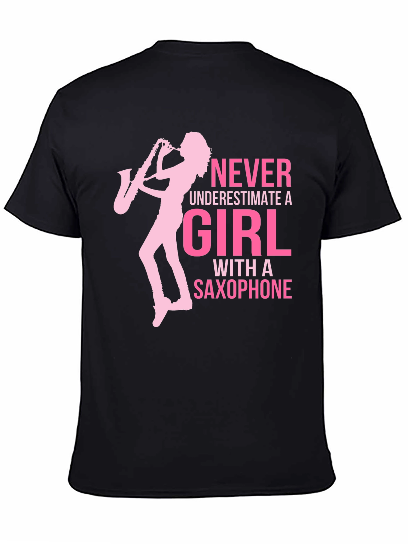 Girl with Saxophone Graphic T-Shirt - Black Cotton Tee