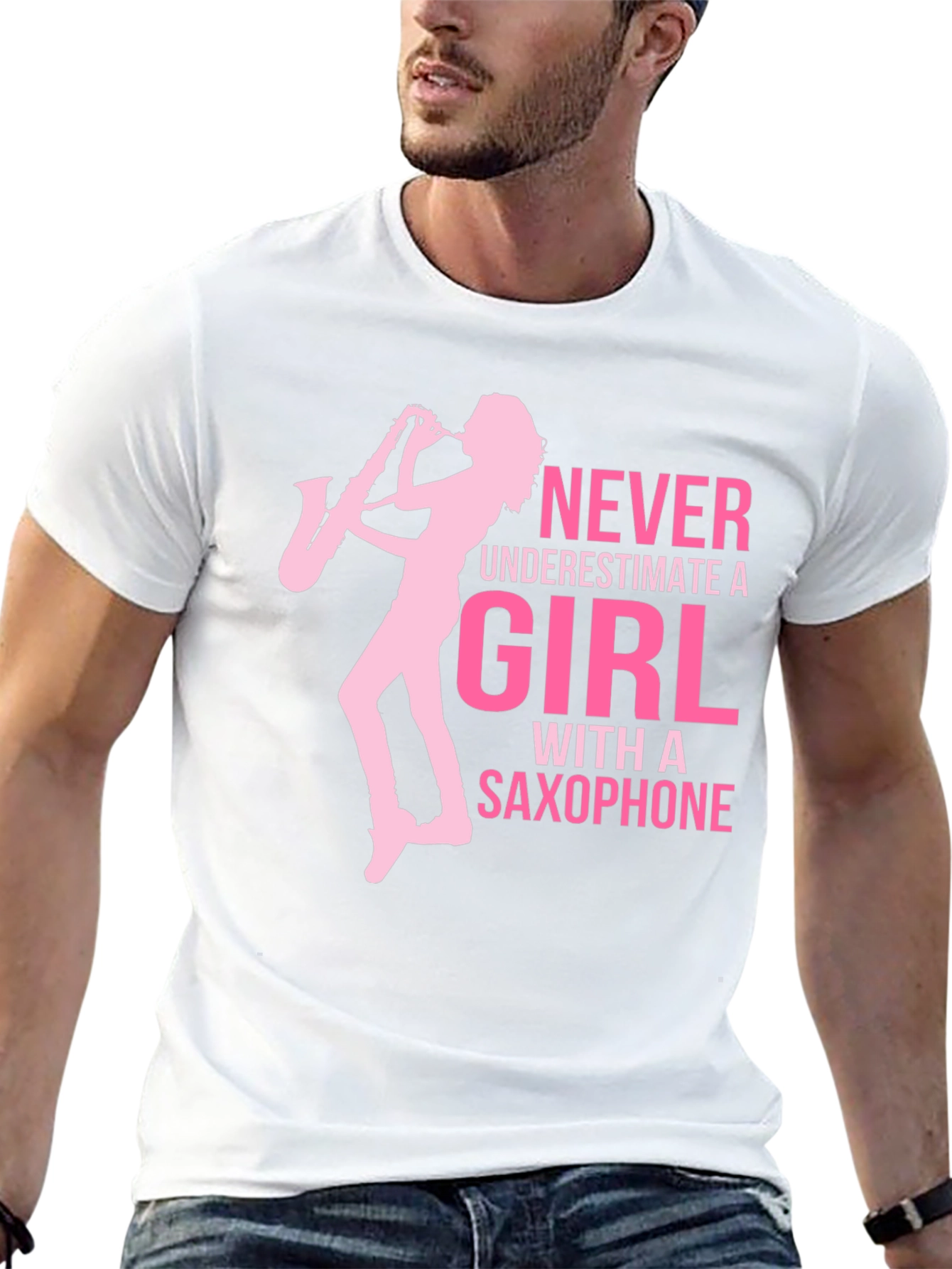 Girl with Saxophone Graphic T-Shirt - Black Cotton Tee