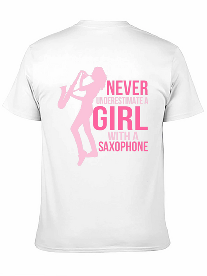 Girl with Saxophone Graphic T-Shirt - Black Cotton Tee