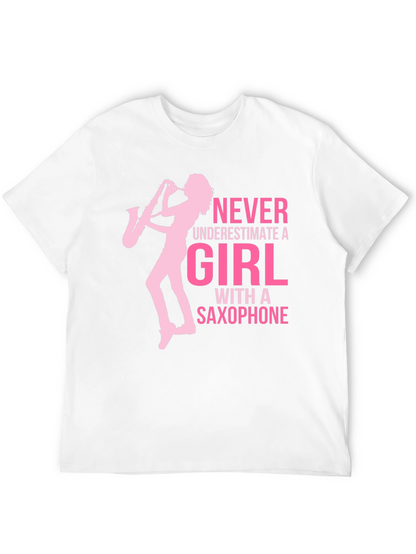 Girl with Saxophone Graphic T-Shirt - Black Cotton Tee