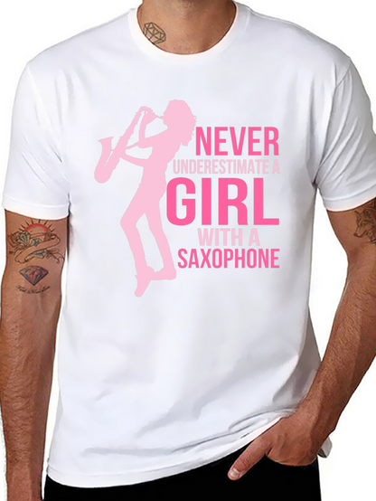 Girl with Saxophone Graphic T-Shirt - Black Cotton Tee
