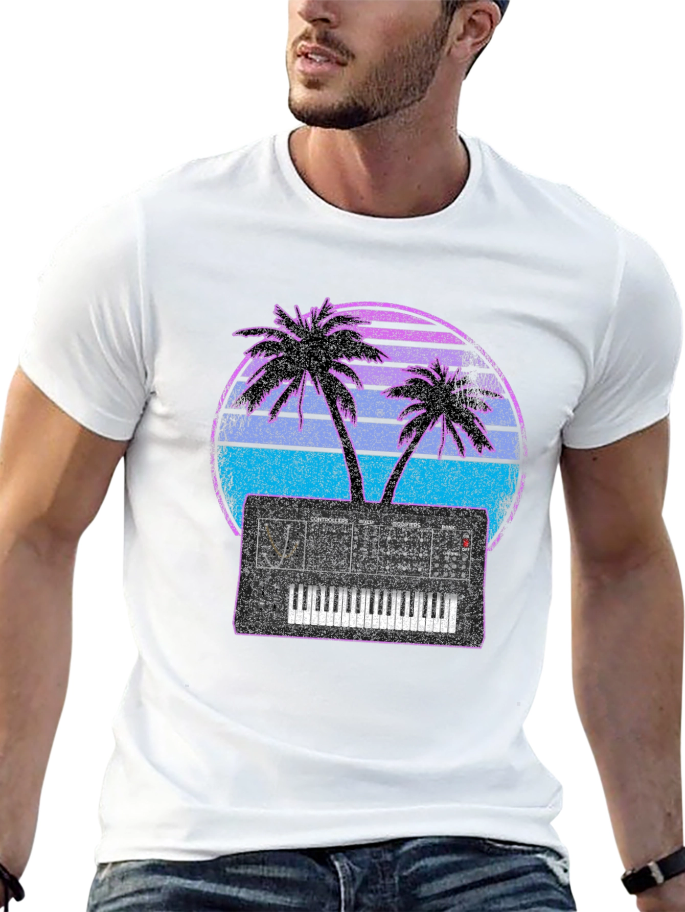 Synthwave Sunset Synthesizer T-Shirt