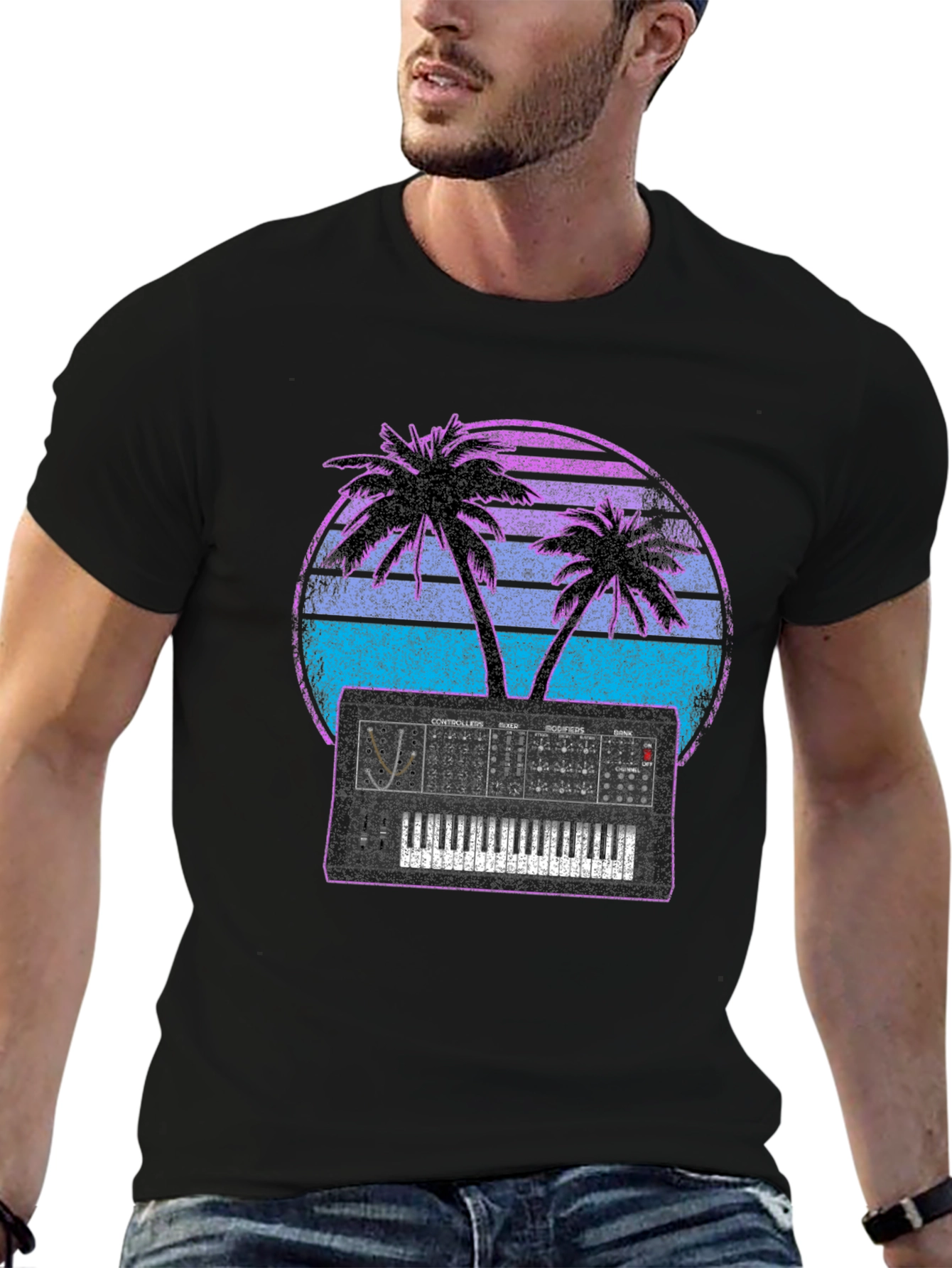 Synthwave Sunset Synthesizer T-Shirt