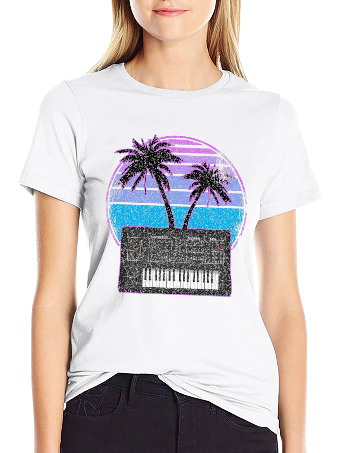 Synthwave Sunset Synthesizer T-Shirt