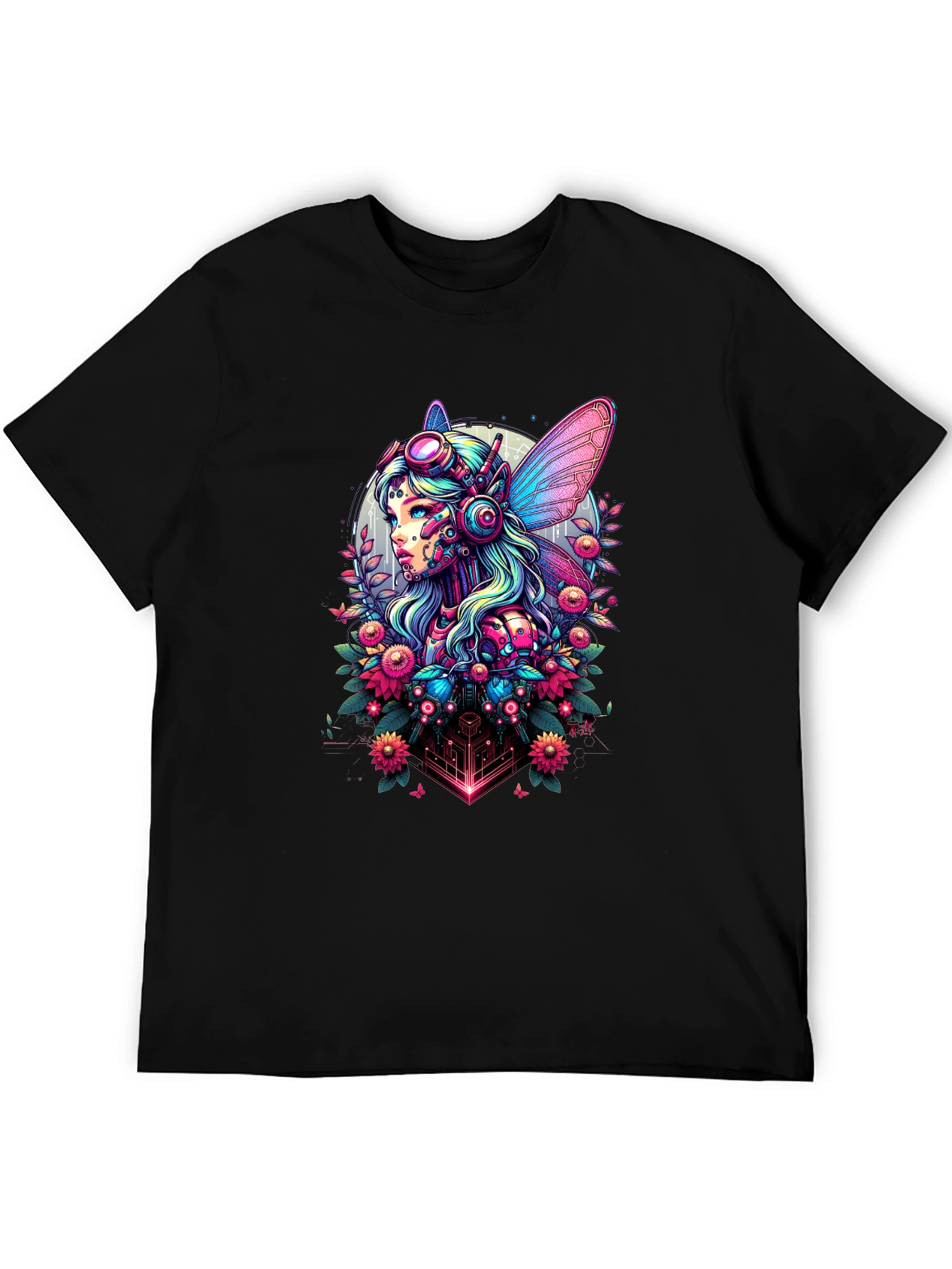 Cyberpunk Fairy Graphic Tee - Sci-Fi Fantasy Shirt