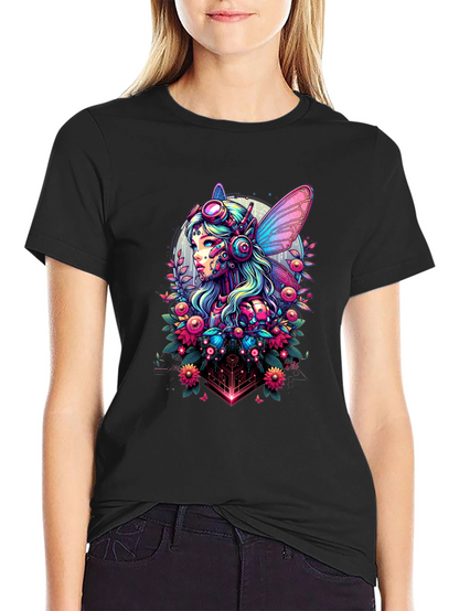 Cyberpunk Fairy Graphic Tee - Sci-Fi Fantasy Shirt