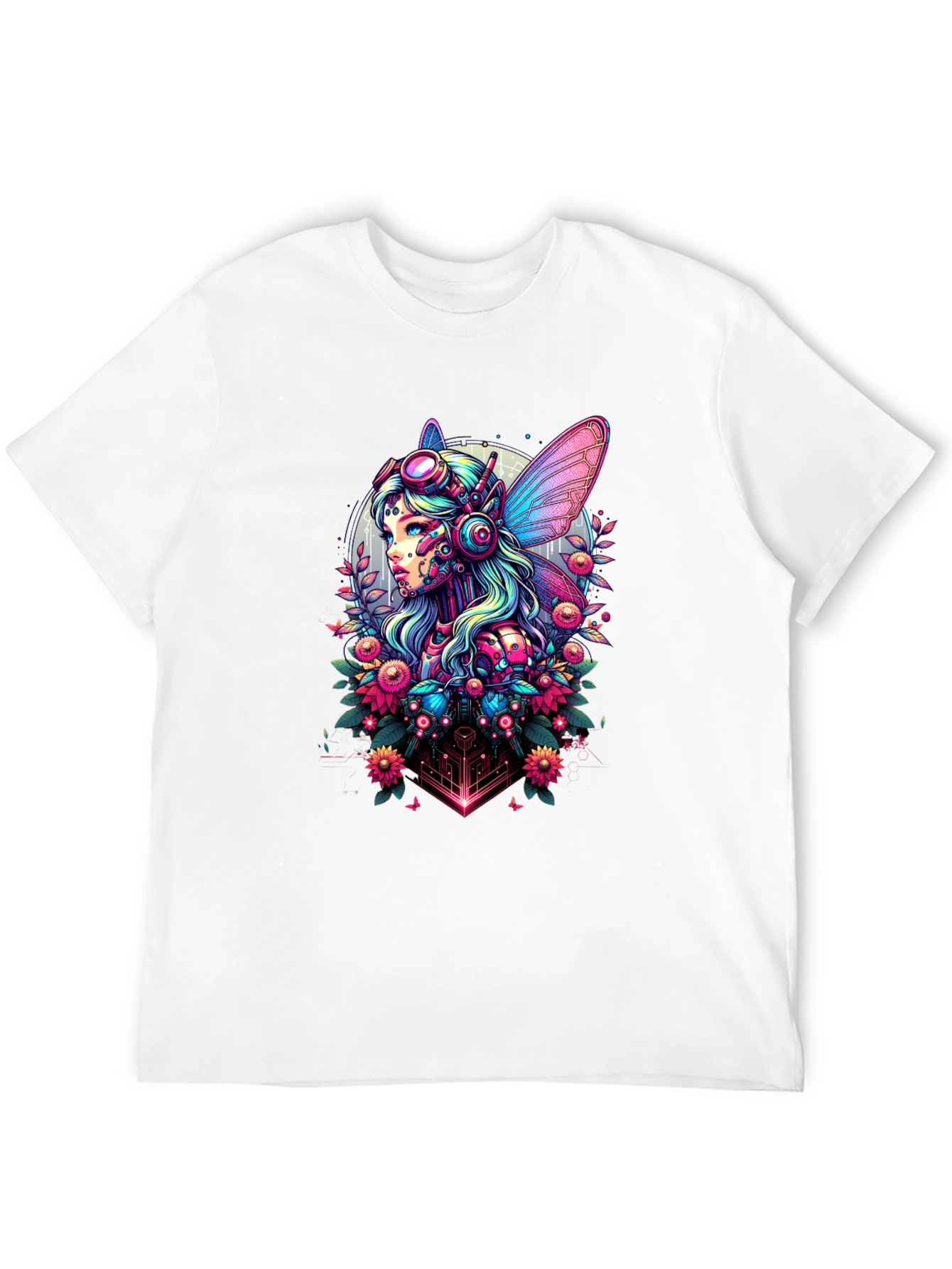 Cyberpunk Fairy Graphic Tee - Sci-Fi Fantasy Shirt