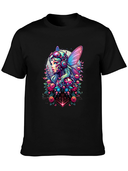 Cyberpunk Fairy Graphic Tee - Sci-Fi Fantasy Shirt