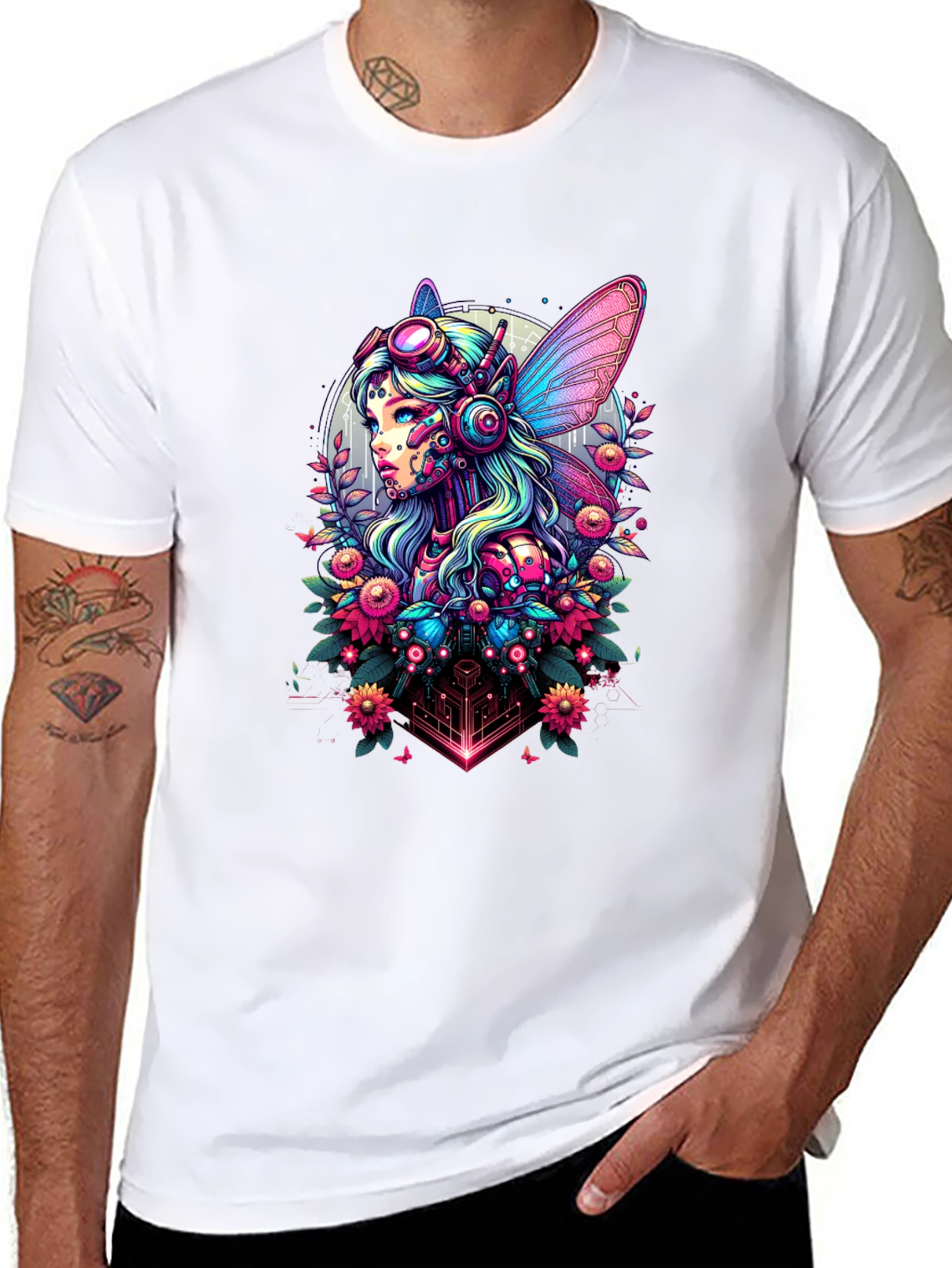 Cyberpunk Fairy Graphic Tee - Sci-Fi Fantasy Shirt