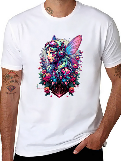 Cyberpunk Fairy Graphic Tee - Sci-Fi Fantasy Shirt