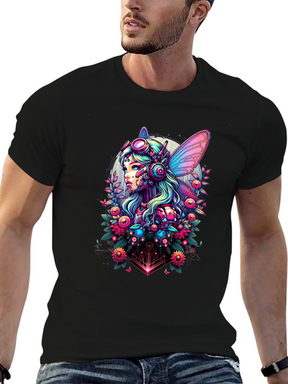 Cyberpunk Fairy Graphic Tee - Sci-Fi Fantasy Shirt