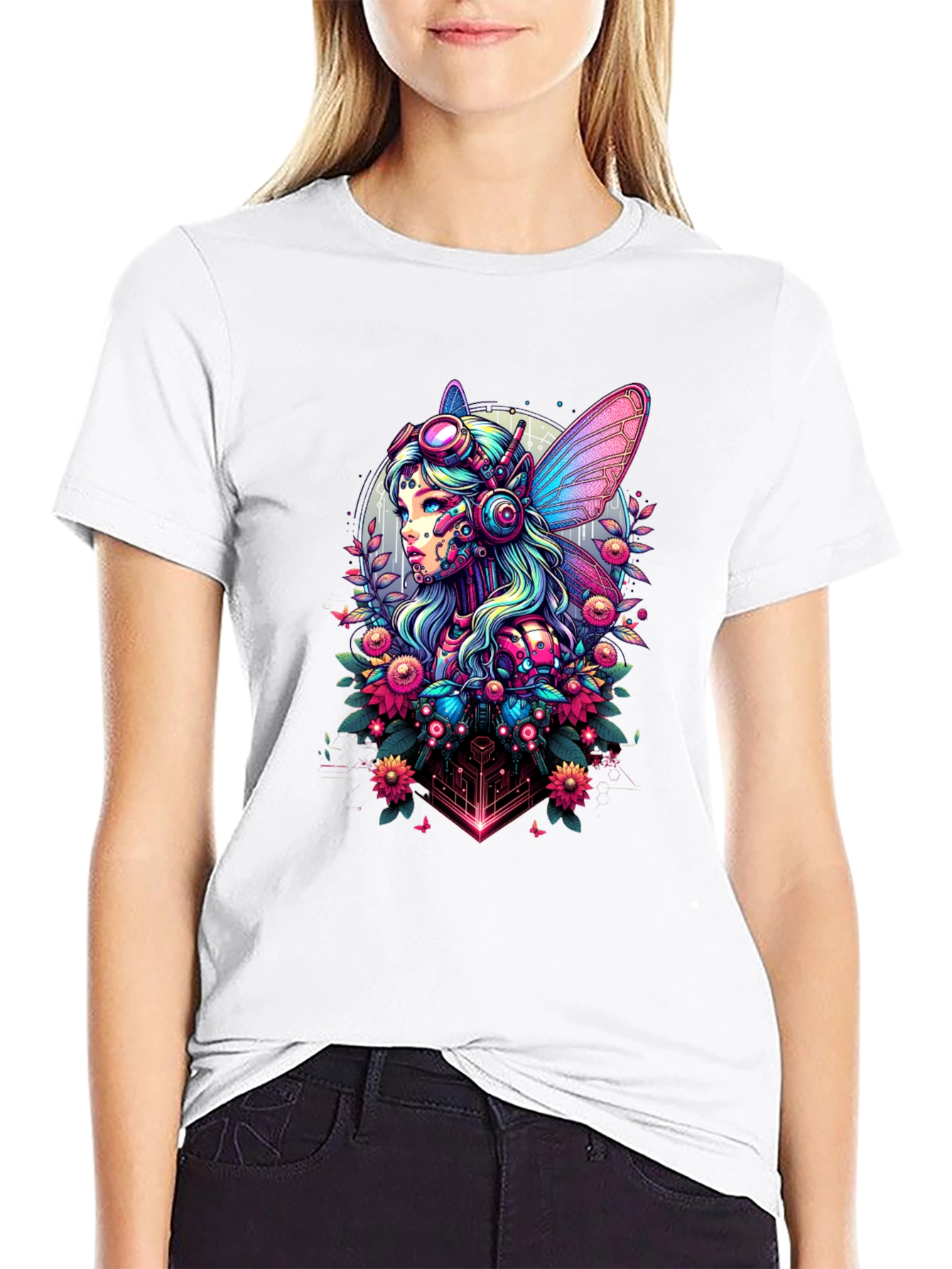Cyberpunk Fairy Graphic Tee - Sci-Fi Fantasy Shirt