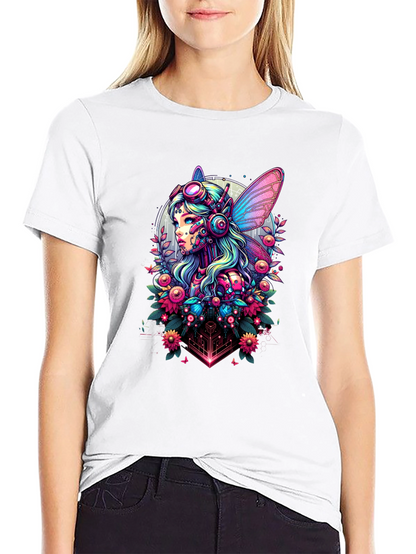 Cyberpunk Fairy Graphic Tee - Sci-Fi Fantasy Shirt