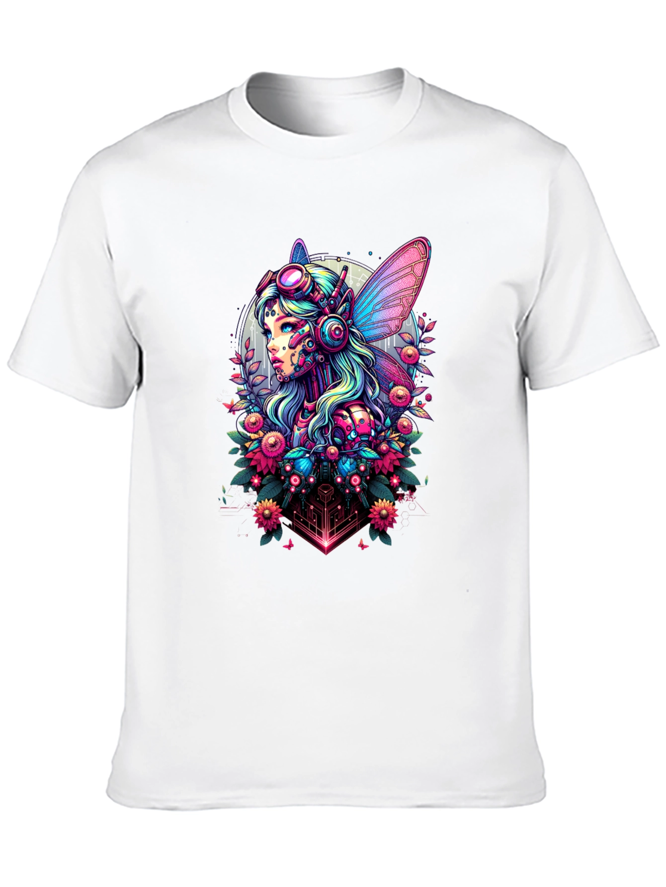 Cyberpunk Fairy Graphic Tee - Sci-Fi Fantasy Shirt