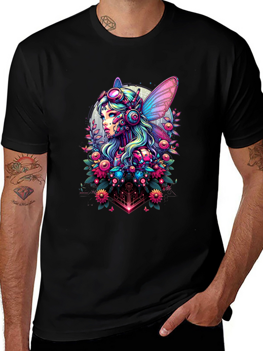 Cyberpunk Fairy Graphic Tee - Sci-Fi Fantasy Shirt