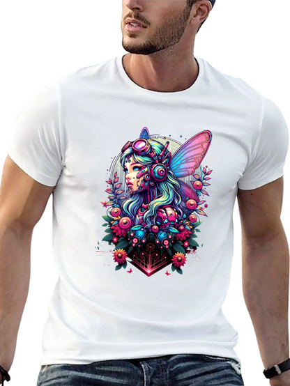 Cyberpunk Fairy Graphic Tee - Sci-Fi Fantasy Shirt