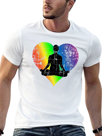 Rainbow Heart Yoga Pose Mens Black T-Shirt