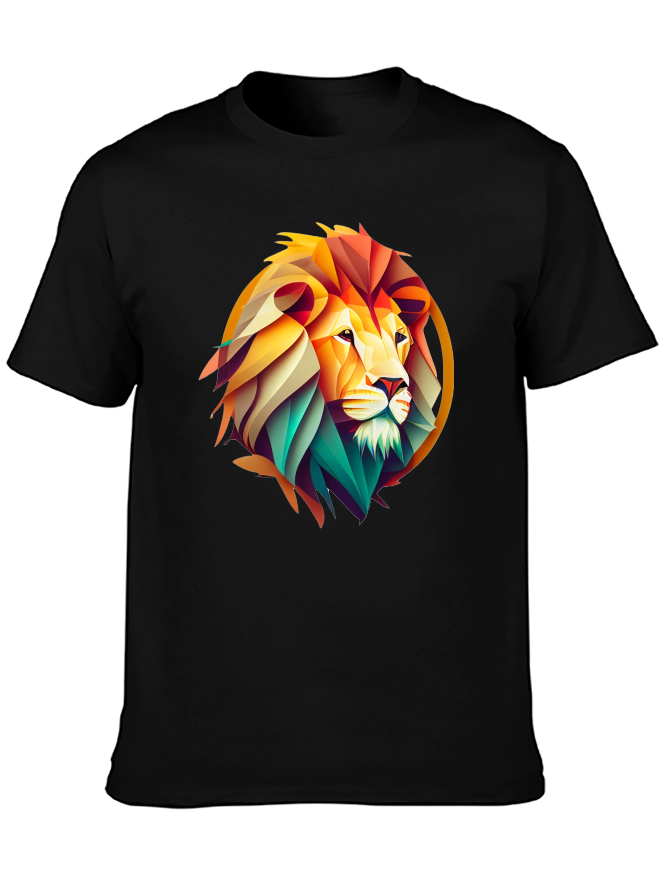 Geometric Lion Graphic Print Black T-Shirt