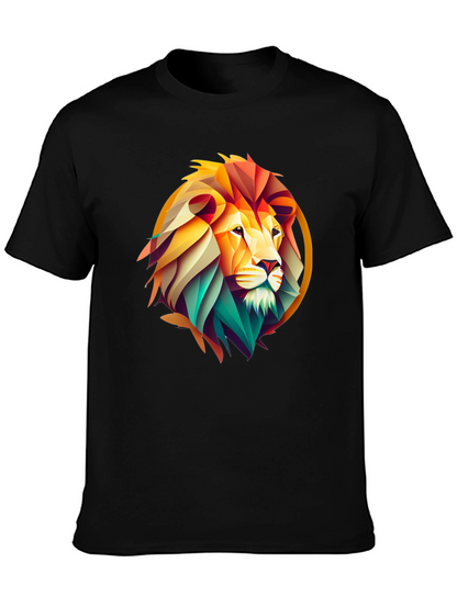 Geometric Lion Graphic Print Black T-Shirt