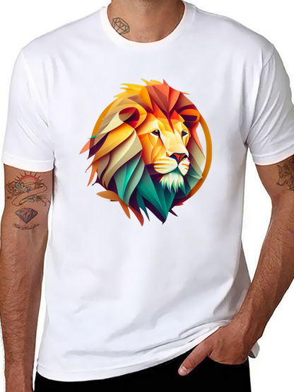 Geometric Lion Graphic Print Black T-Shirt