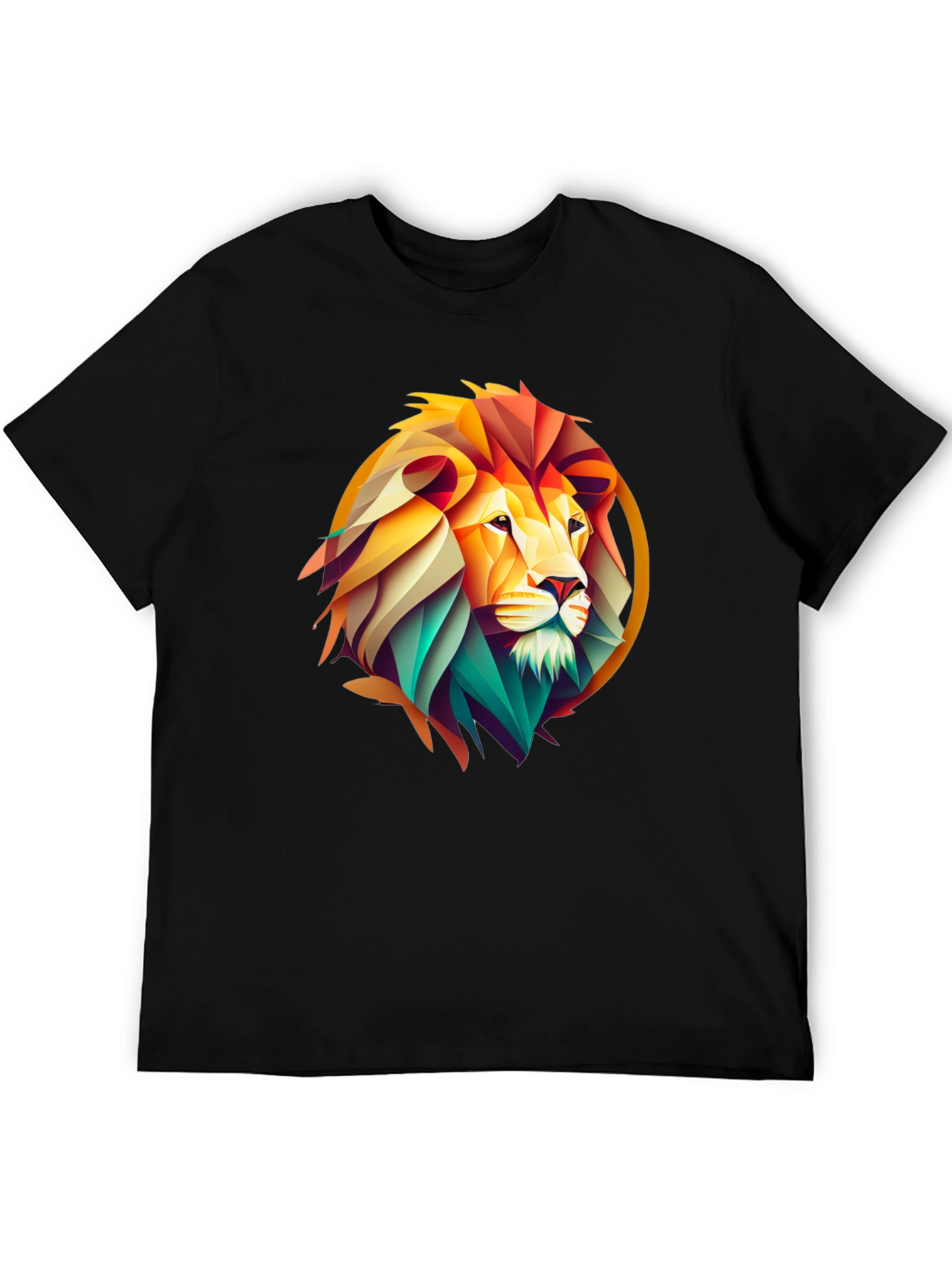 Geometric Lion Graphic Print Black T-Shirt