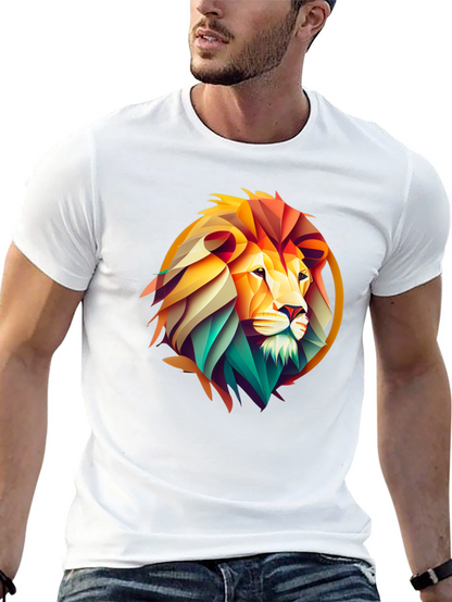 Geometric Lion Graphic Print Black T-Shirt