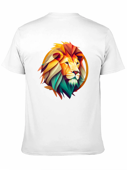 Geometric Lion Graphic Print Black T-Shirt