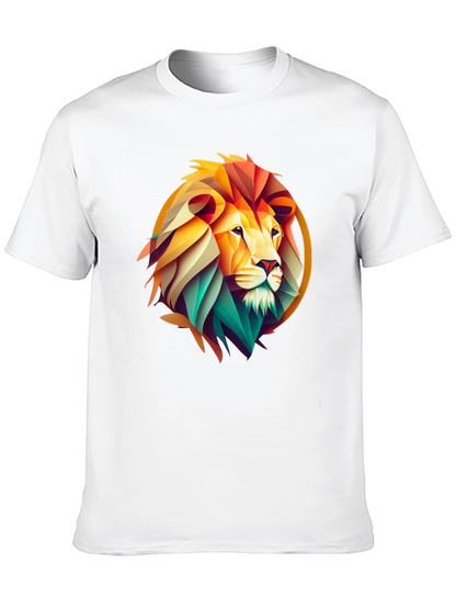 Geometric Lion Graphic Print Black T-Shirt