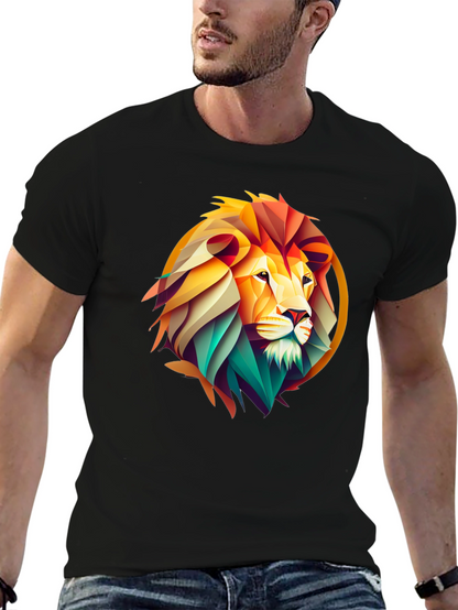 Geometric Lion Graphic Print Black T-Shirt