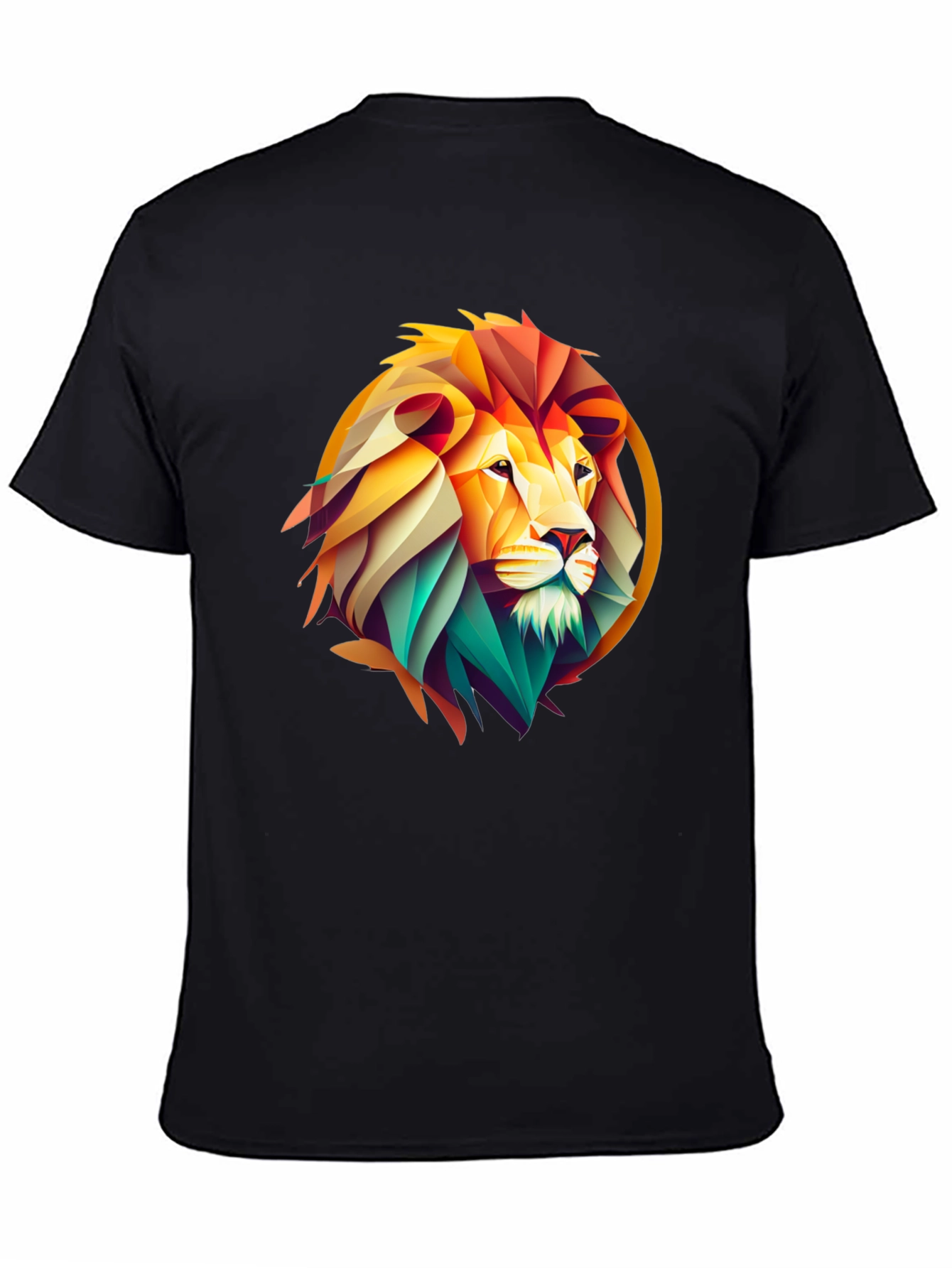 Geometric Lion Graphic Print Black T-Shirt