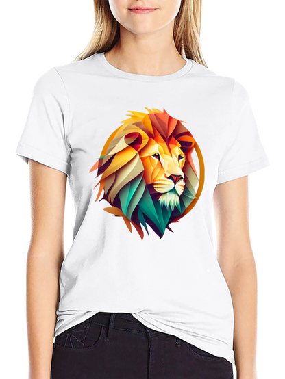 Geometric Lion Graphic Print Black T-Shirt