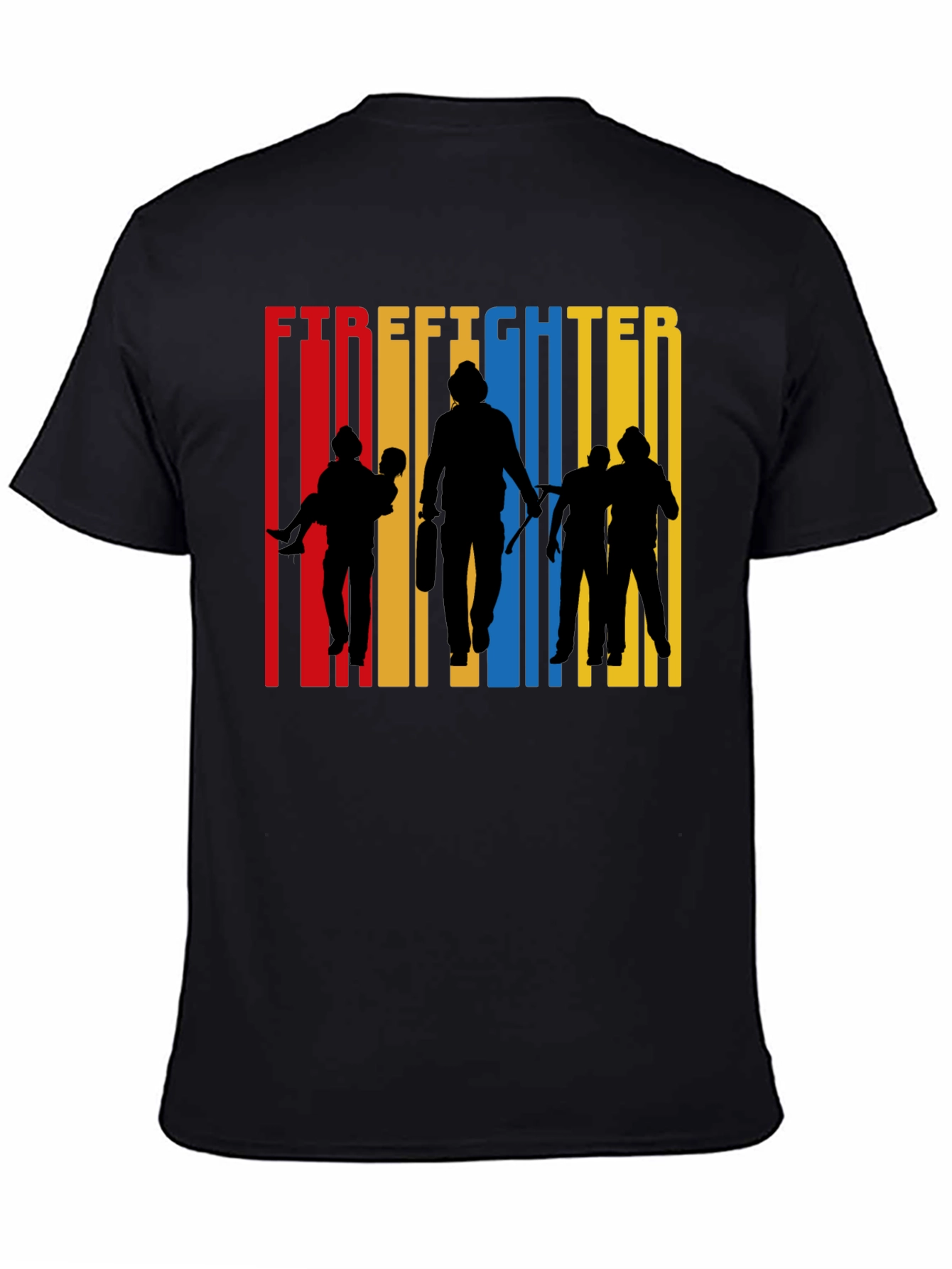 Firefighter Silhouette Graphic Tee - Crew Neck Cotton T-Shirt
