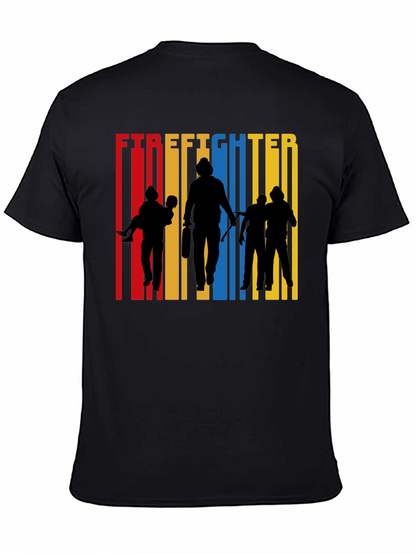 Firefighter Silhouette Graphic Tee - Crew Neck Cotton T-Shirt