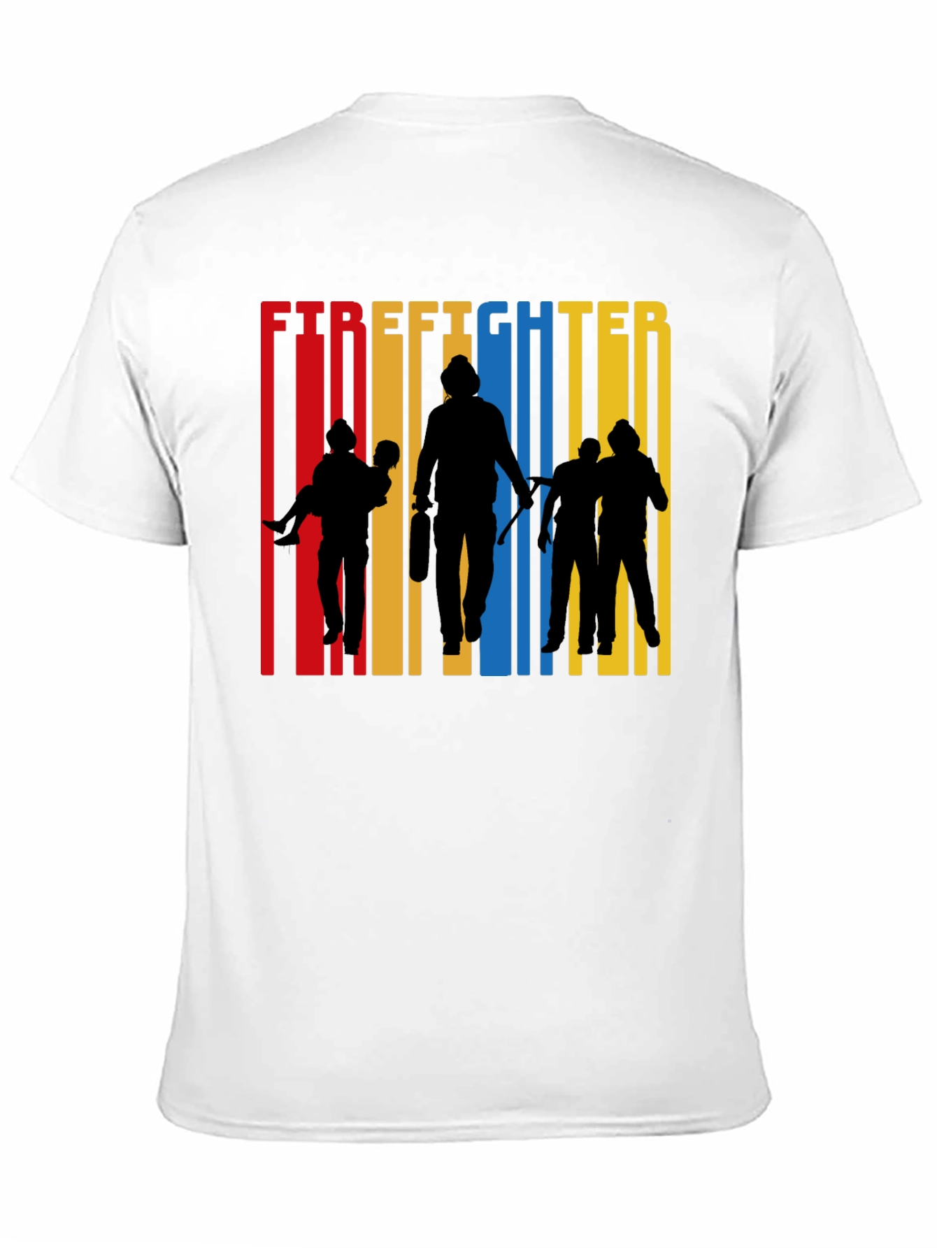 Firefighter Silhouette Graphic Tee - Crew Neck Cotton T-Shirt