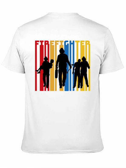 Firefighter Silhouette Graphic Tee - Crew Neck Cotton T-Shirt