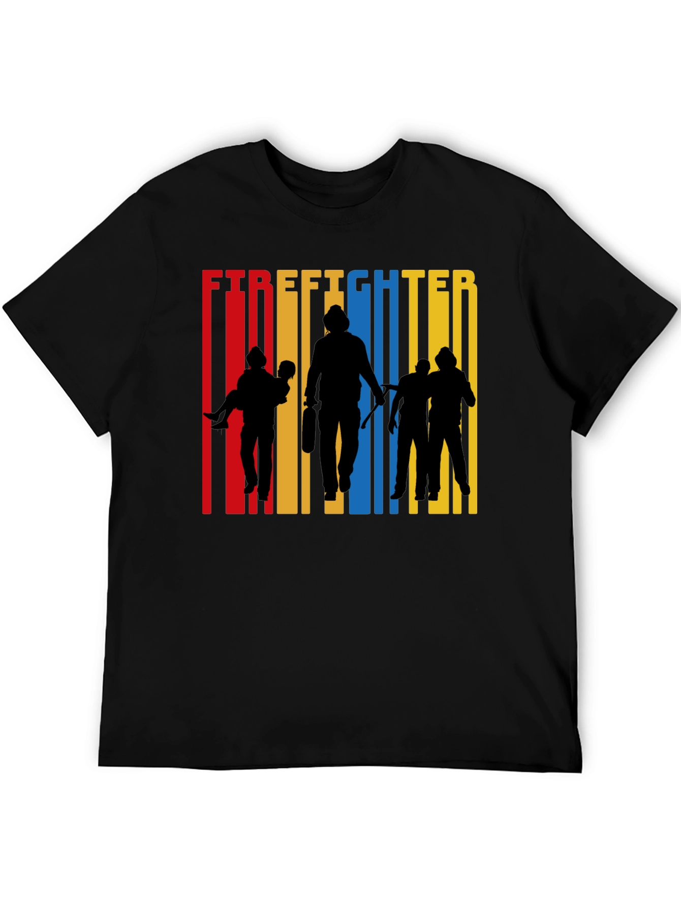 Firefighter Silhouette Graphic Tee - Crew Neck Cotton T-Shirt