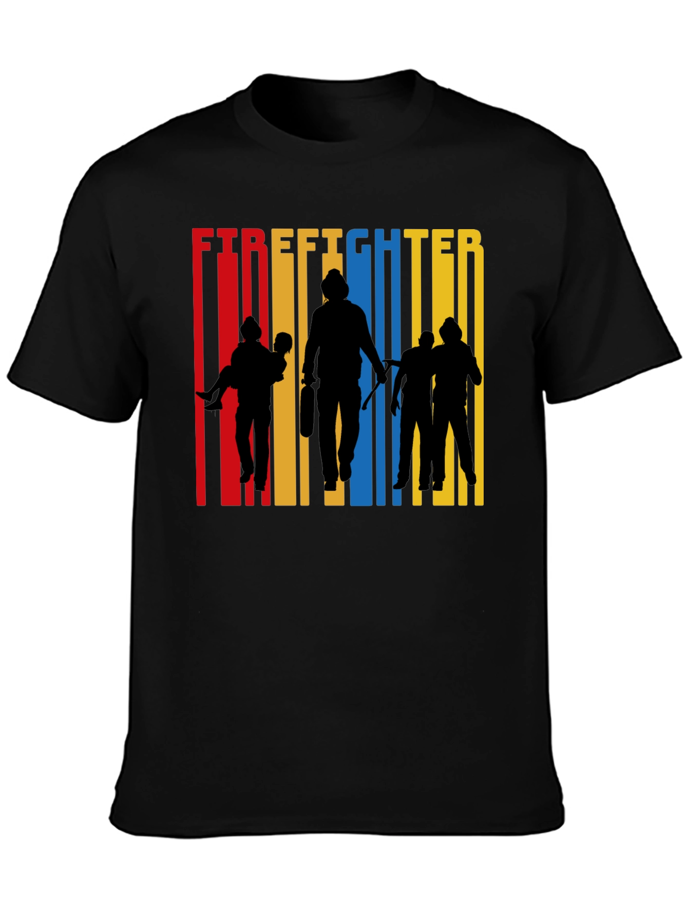 Firefighter Silhouette Graphic Tee - Crew Neck Cotton T-Shirt