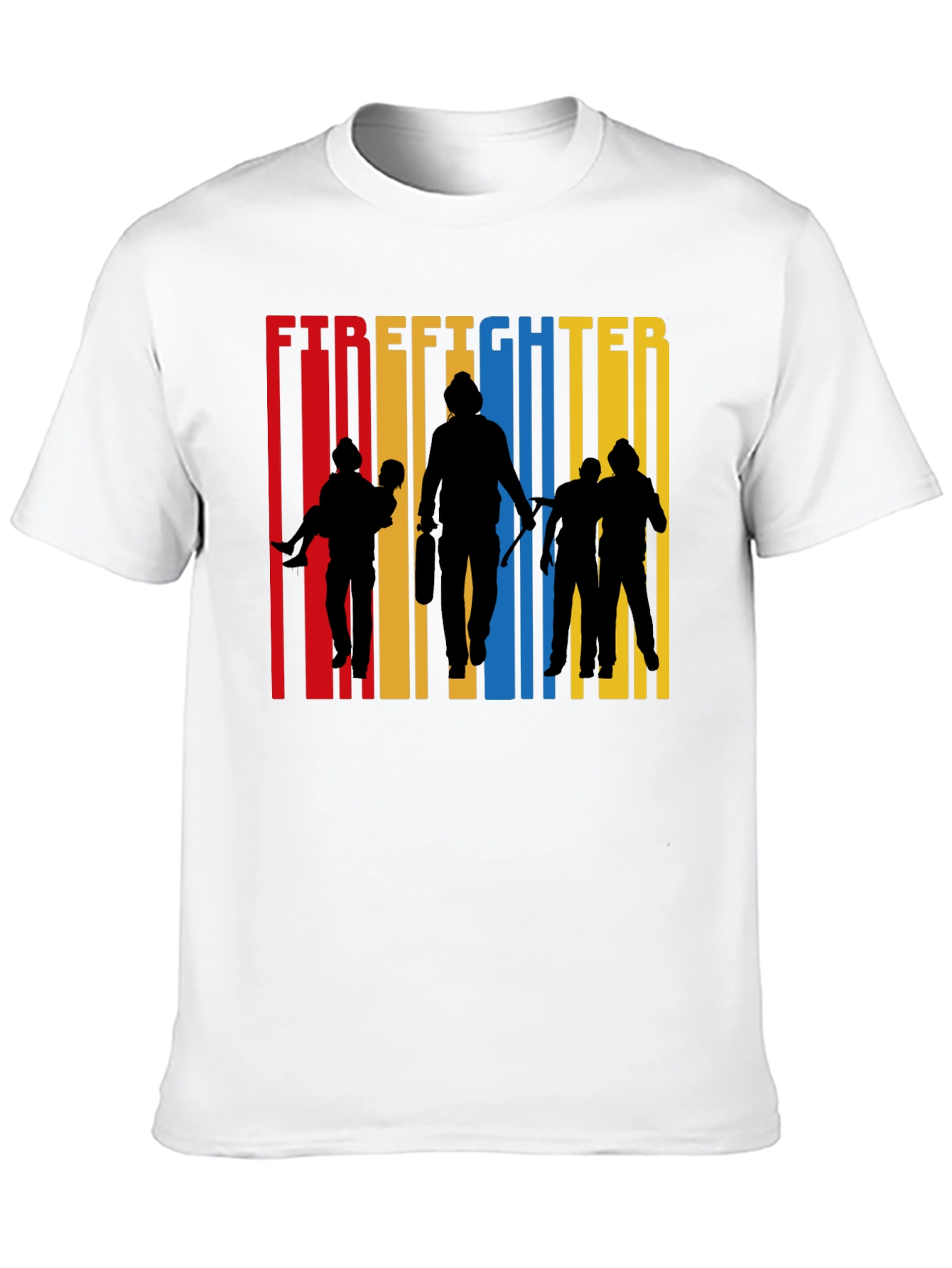 Firefighter Silhouette Graphic Tee - Crew Neck Cotton T-Shirt