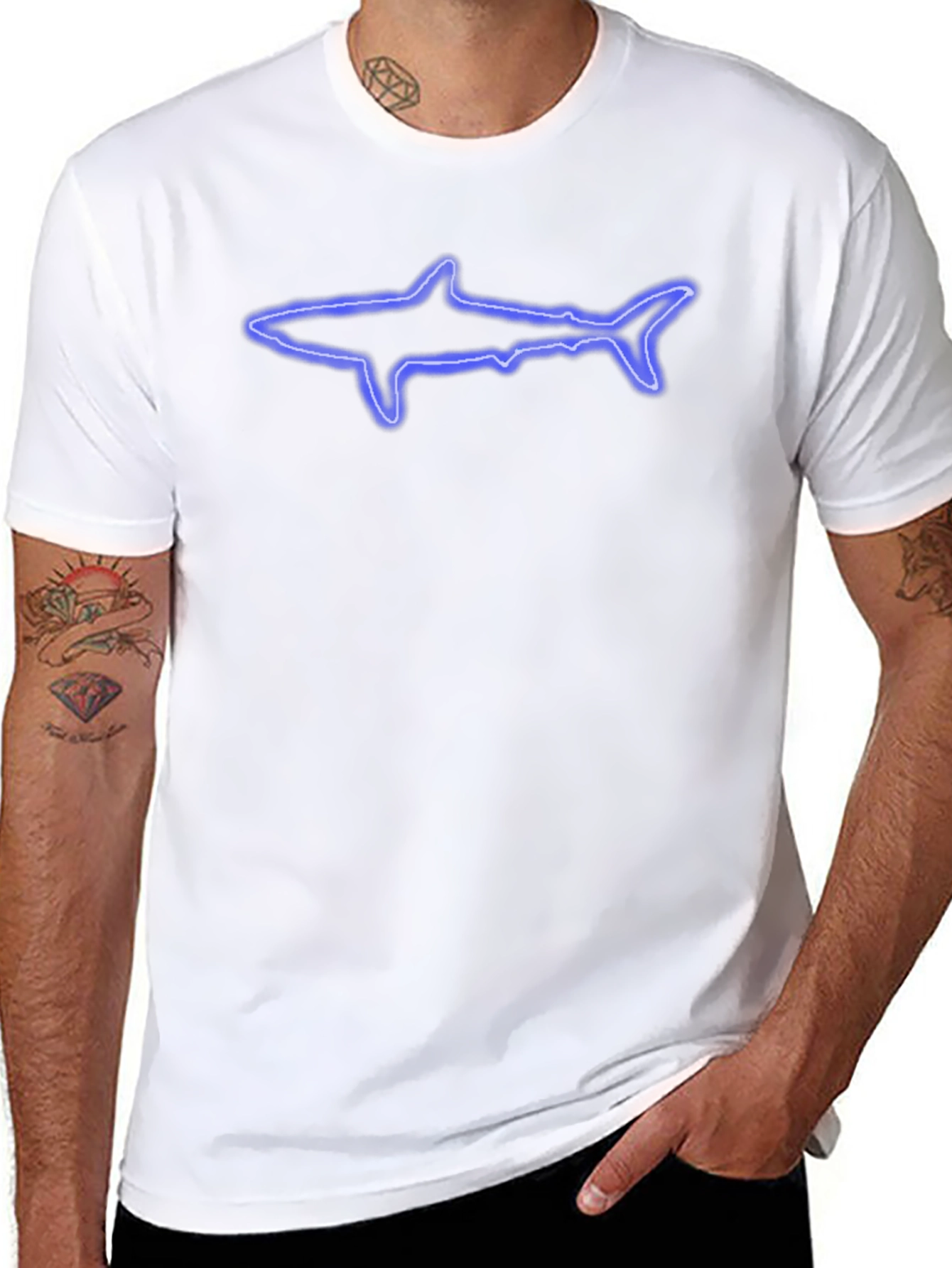 Neon Shark Graphic Black T-Shirt