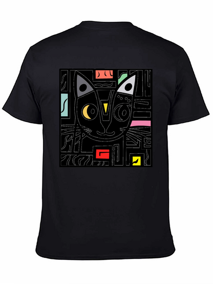 Abstract Cat Graphic T-Shirt - Modern Black Tee